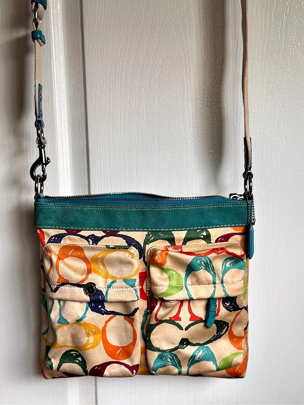 Coach Poppy Pop C Graffiti Swingpack Crossbody Bag Blue & Multicolor